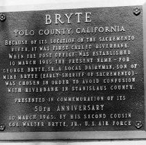 Sign dedicated to the city's new name, Bryte, celebrating its 50th anniversary
