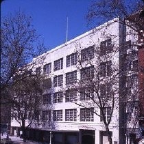 View of the Downtown Plaza site at 6th and K Streets showing Breuner's Furniture Store just before demolition