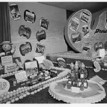 View of San Bernardino County's exhibit booth at the California State Fair. This was the last fair held at the old fair grounds