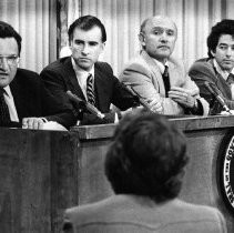 California Governor Edmund G. Brown Jr., Senator David Roberti, Assemblyman Victor Calvo, and Assemblyman Mel Levine