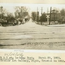 Front & O St. Looking East. March 29, 1938. Old Crocker Art Gallery, right, erected in 1862