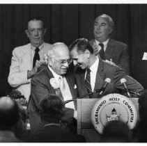 Dalton G. Feldstein Chairman of the Sacramento Host Committee, shakes hands with George Deukmejian (Governor)