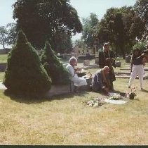 Tule Lake Linkville Cemetery Project 1989: Religious Figures Pray to the Gravemarker