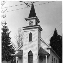 View of the First Congregational Chuch of Murphys built in 1895. First church on site built in 1853 purchased by church in 1866 and replaced by this building in 1895