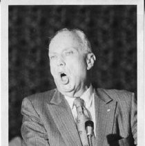 Earl W. Huntting, founder and chief of the 4,400 member Citizens for Law and Order, speaks at the Comstock Club