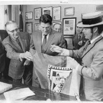 Bicentennial Celebration: Governor Ronald Reagan, center, holds the Bicentennial Flag