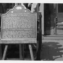 View of the plaque for the B. F. Hastings Building and the western terminus of the Pony Express in Sacramento,California State Landmark #606 in Sacramento County