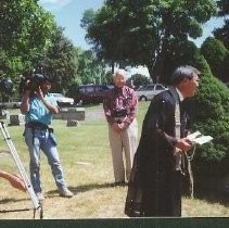 Tule Lake Linkville Cemetery Project 1989: Religious Figure Near the Gravemarker