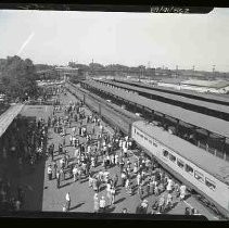 Crowd of people at Southern Pacific Depot