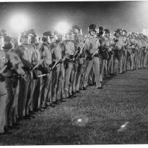 View of the riots held at the California State Fair grounds in 1971