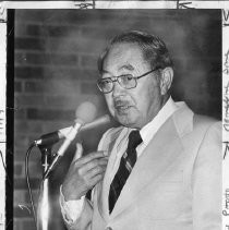 Senator S.I. Hayakawa, speaking to students at Hiram Johnson HS in Sacramento