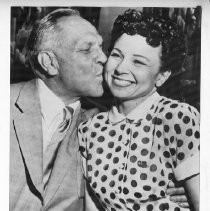 Goodwin Knight, Governor of California from 1953-1959. Here, he is kissing the cheek of his fiancee, Virginia Carlson