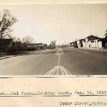 "Del Paso Blvd. Looking South. January 14, 1940. Cedar Street, right."