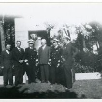 Exterior view of California State Capitol Park where the ship's bell from the USS California, the only battleship built on the Pacific coast launched from Mare Island Navy Yard in 1919 was dedicated and rung for the last time by Governor Earl Warren in 1949