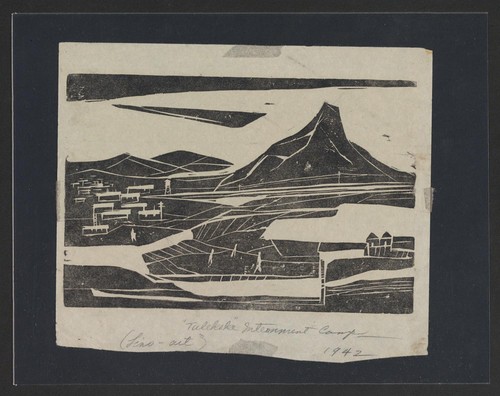 [Tule Lake Interment camp, lino-cut, 1942]