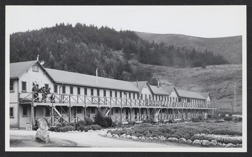 [view of barracks with gardens]