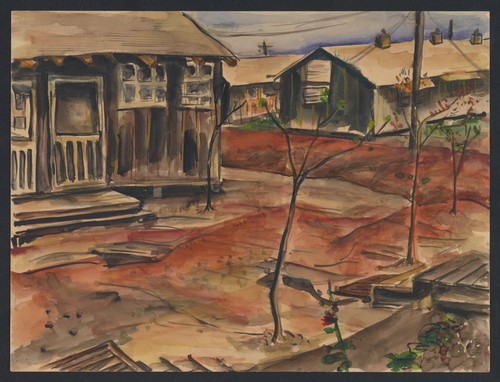 [Painting of barracks]