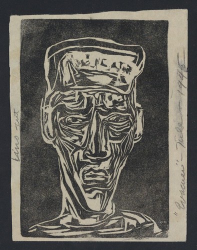 [Evacuee, Tule 1945, Lino-cut]