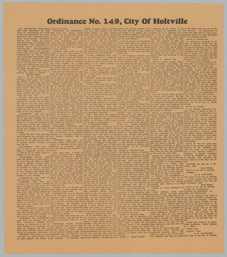 [verso] Official Zone Map, Holtville, Imperial County, Calif