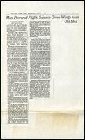 Man-powered flight: science gives wings to an old idea, The New York Times (2 items)