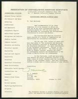 Association of American Scientists Distinguished American Scientist Award letter (1 item)