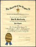The Society of Sigma Xi, Yale Chapter, certificate (1 item)