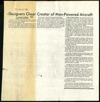 Designers cheer creator of man-powered aircraft, Denver Post (2 items)