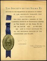 The Society of Sigma Xi, California Institute of Technology Chapter, certificate (1 item)
