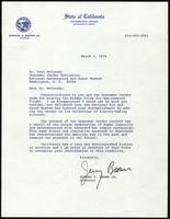 Governor Jerry Brown, State of California congratulatory letter on the Gossamer Condor (1 item)