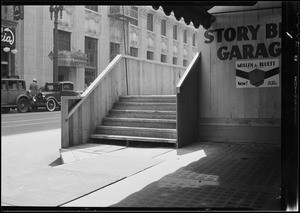 Temporary walk in front of Story Building, Los Angeles, CA, 1931