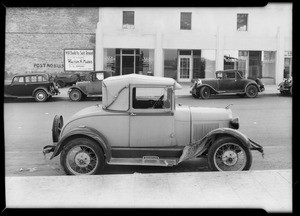 Ford coupe and Buick mark, Southern California, 1934