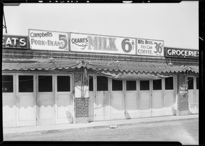 Milk sign on market building, Southern California, 1932