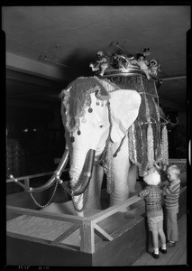 Elephant in toy department, Broadway Department Store, Los Angeles, CA, 1925