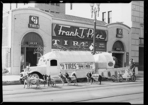 Dog team, Frank Price Tires, Los Angeles, CA, 1933