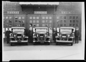 3 fire engines, Southern California, 1929