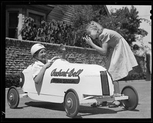 Soap Box Derby car and children, Southern California, 1940