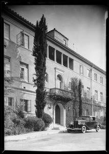 Operating room & exterior of hospital, Southern California, 1932