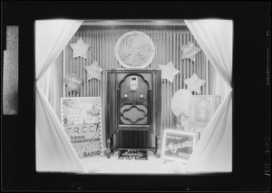 Small window display in stock room, Majestic Radio, Southern California, 1929