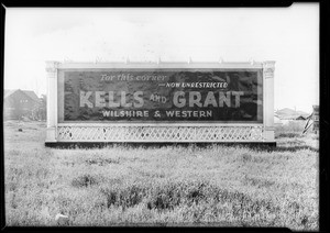 Sign at Wilshire Boulevard and South Western Avenue, southwest corner, Los Angeles, CA, 1928