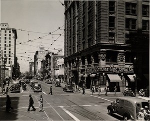 Facing north on Spring Street from West Fourth Street towards City Hall in Downtown Los Angeles