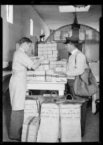 Mailman and parcel post, Southern California, 1931