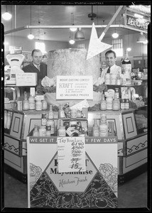 Cheese display in market, Whittier Boulevard, Southern California, 1932