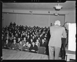 Stage and audience at KECA, Los Angeles, CA, 1940
