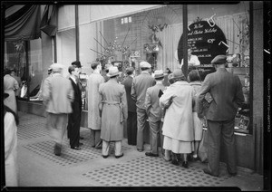 General Electric workshop window & people in front of window, Southern California, 1934