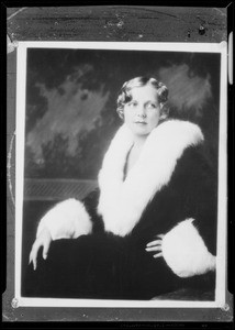 Lady in fur coat, Swift & Co., Southern California, 1930