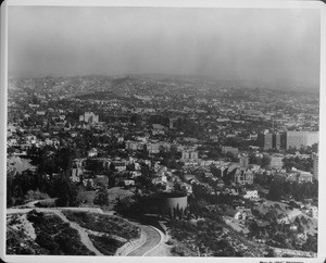 Aerial view of homes in the Hollywood Hills and Hollywood