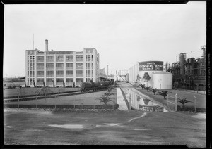 Exterior of Vernon plant showing row of tanks, Swift & Company, Vernon, CA, 1931