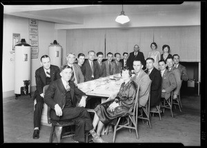 Flashlight of dinner party, Southern California, 1929