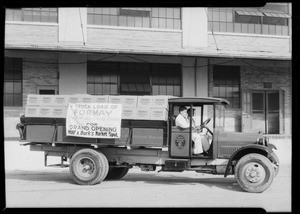 Truckload of Formay for opening of Wolf & Burk's Market, Southern California, 1933