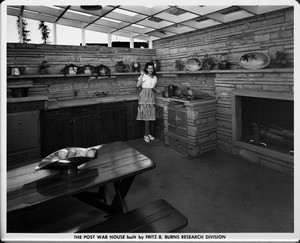 The Post War House built by Fritz B. Burns Research Division, kitchen with fireplace, kitchen of 1948, home